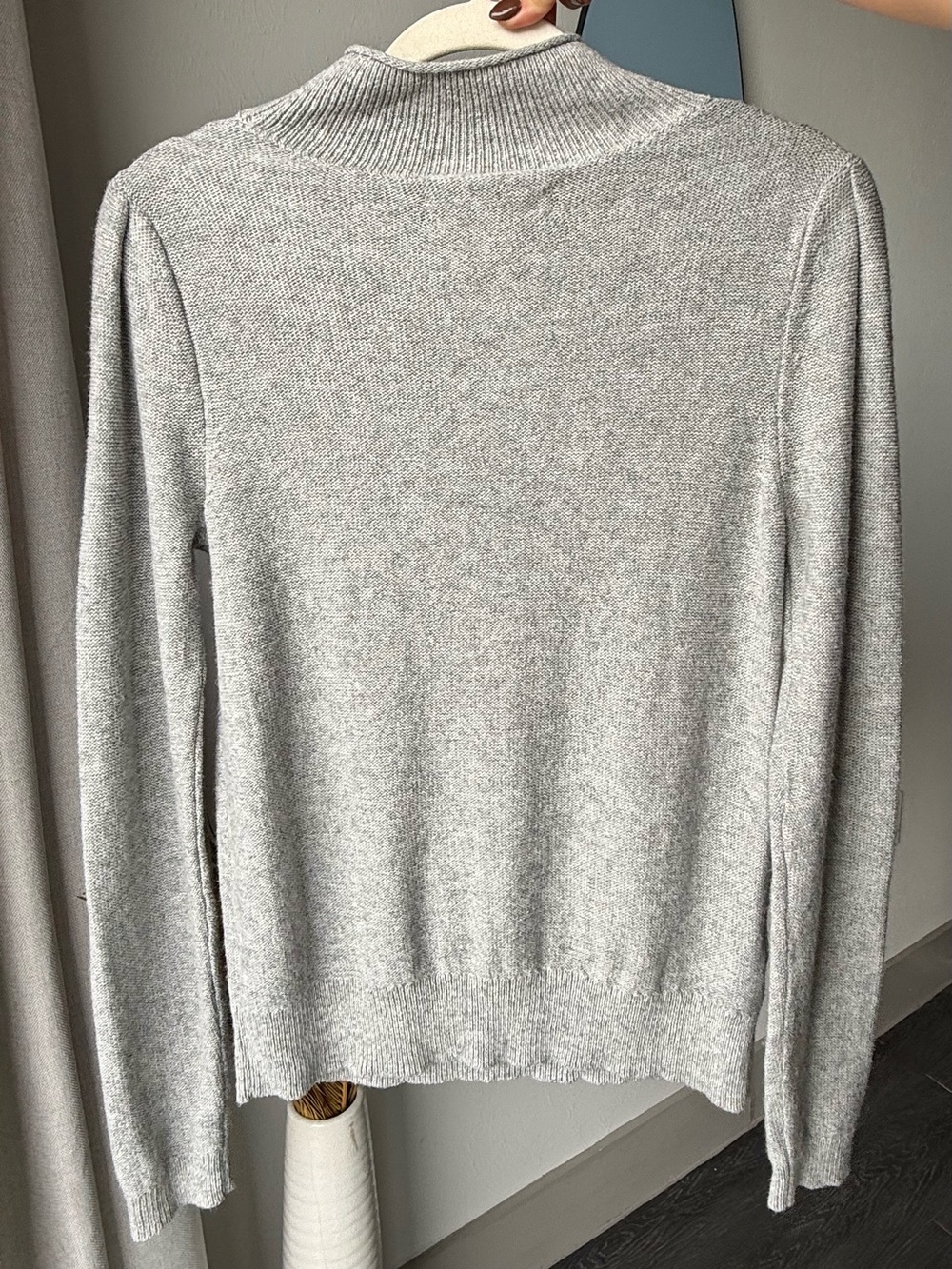 LOFT Puppy Dog Embroidered Sweater Gray Cotton Wool Blend Mock Neck Small - Picture 5 of 7